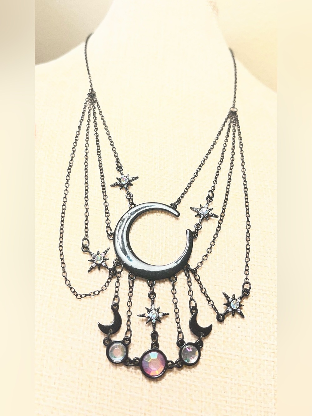 Claires’s Black Moon & Star Multi-Chain Necklace - like new